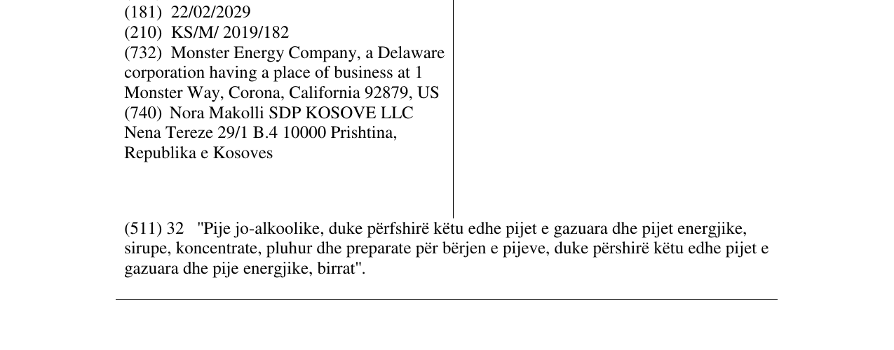 Zëri i markës MONSTER ENERGY në buletin