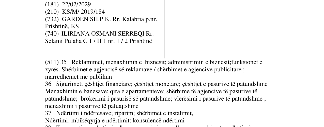 Zëri i markës GARDEN në buletin