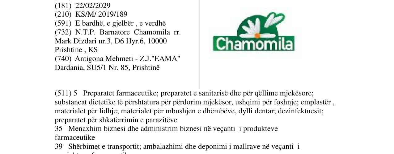 Zëri i markës Chamomila në buletin