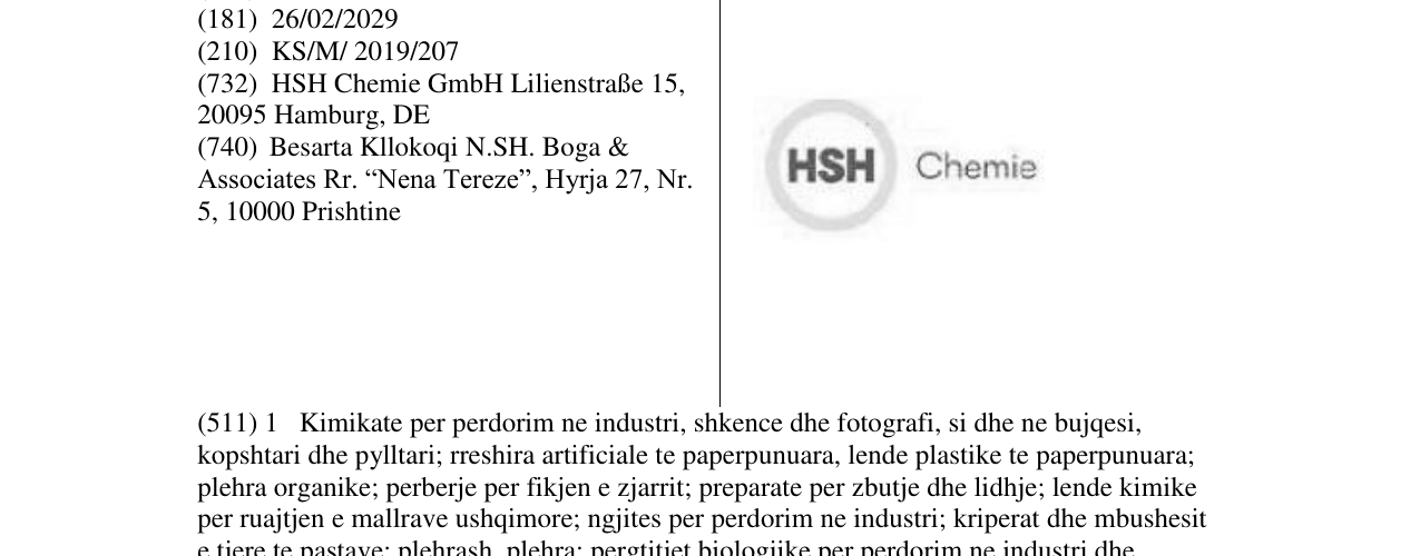 Zëri i markës HSH Chemie në buletin