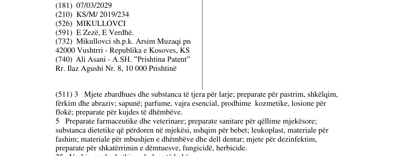 Zëri i markës MIKULLOVCI në buletin
