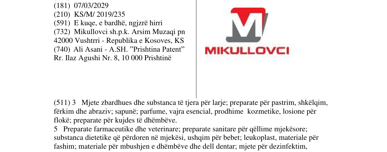 Zëri i markës MIKULLOVCI në buletin