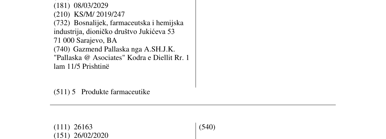 Zëri i markës RINOBACT P në buletin
