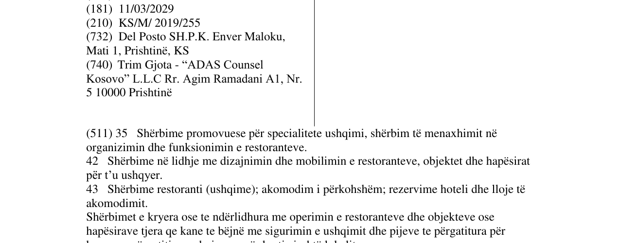 Zëri i markës DEL POSTO në buletin
