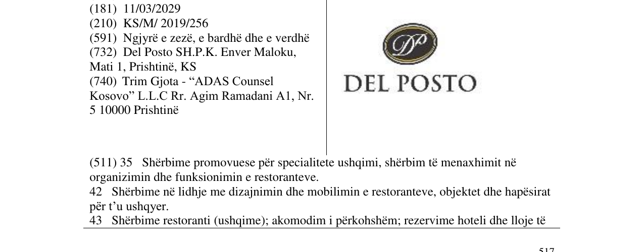Zëri i markës DEL POSTO në buletin