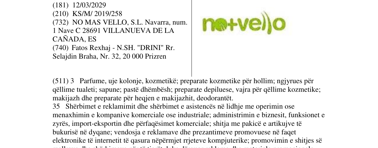 Zëri i markës no+vello në buletin