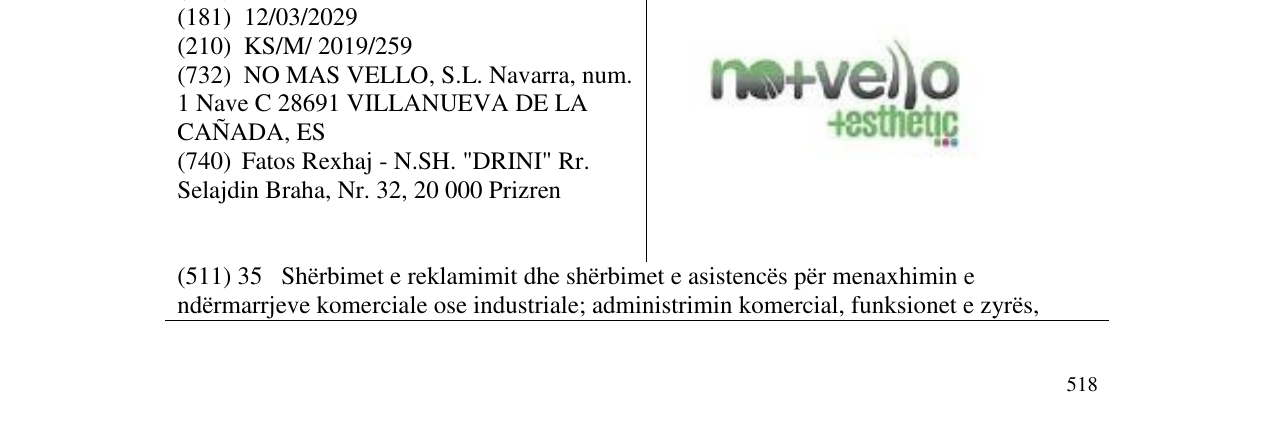 Zëri i markës no+vello +esthetic në buletin