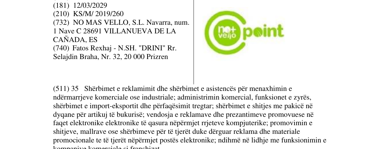 Zëri i markës no+vello point në buletin