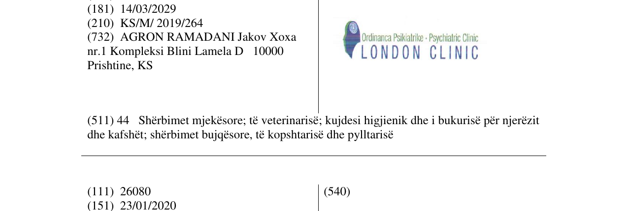 Zëri i markës LONDON CLINIC në buletin