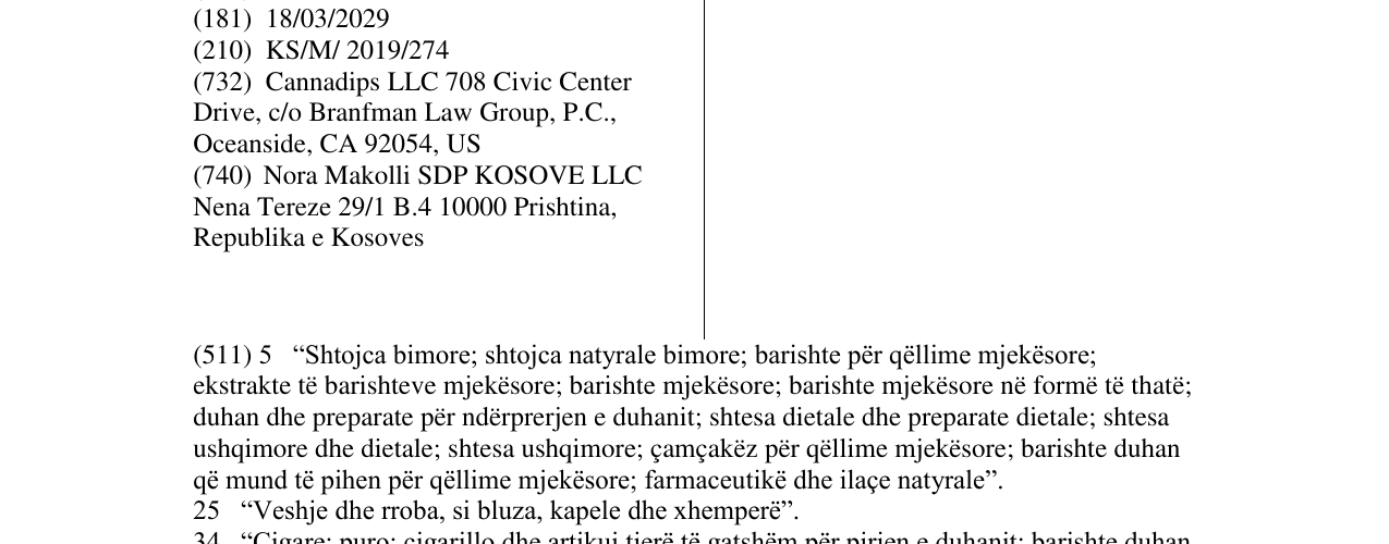 Zëri i markës CANNADIPS në buletin