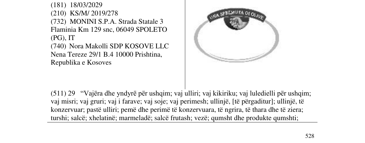 Zëri i markës UNA SPREMUTA DI OLIVE në buletin