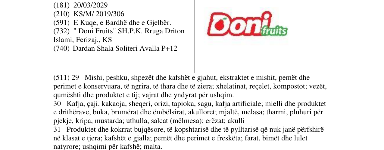 Zëri i markës Doni fruits në buletin