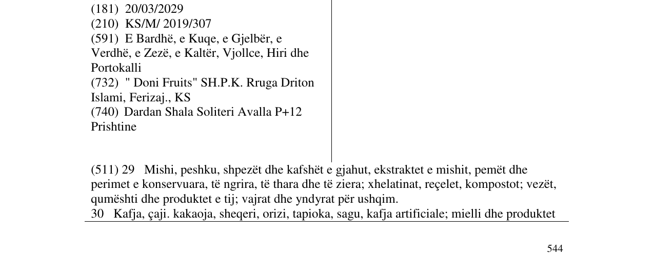 Zëri i markës Doni fruits në buletin