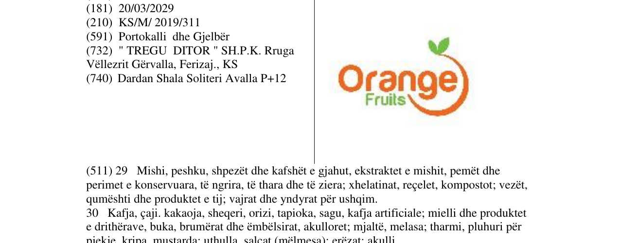 Zëri i markës Orange Fruits në buletin