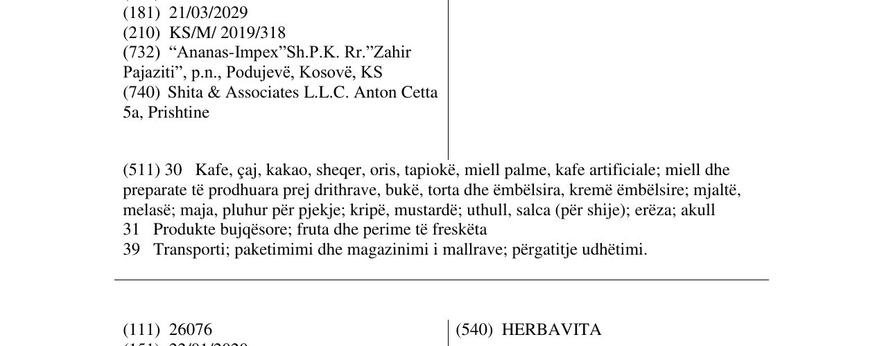 Zëri i markës VEGIANA në buletin