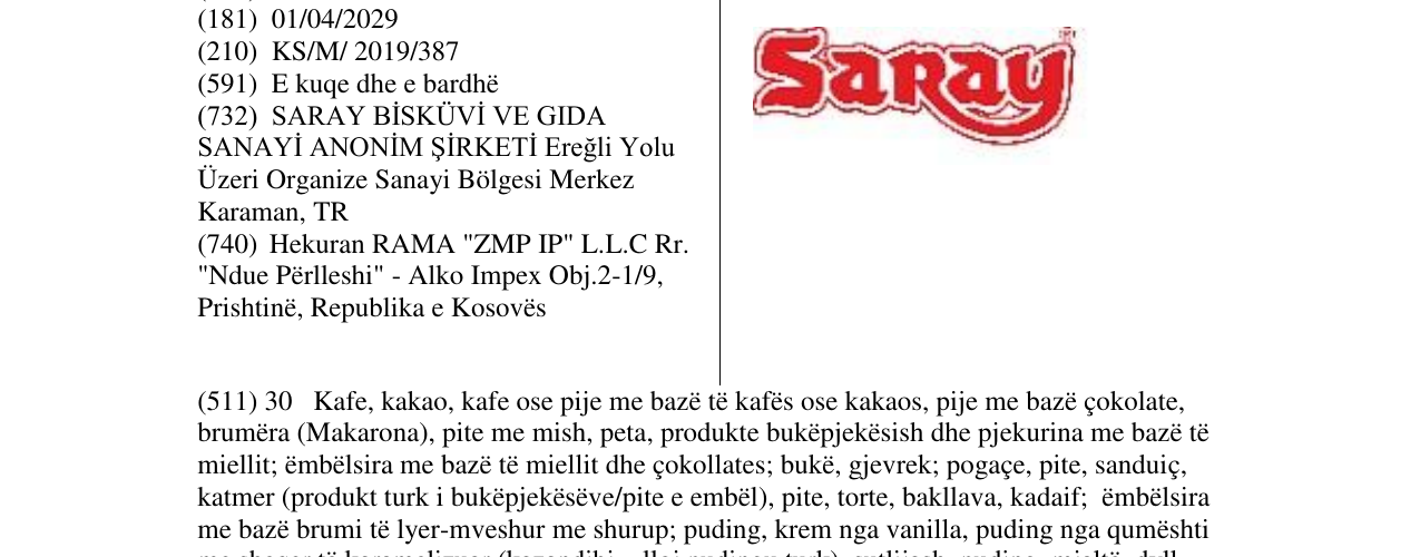 Zëri i markës Saray në buletin