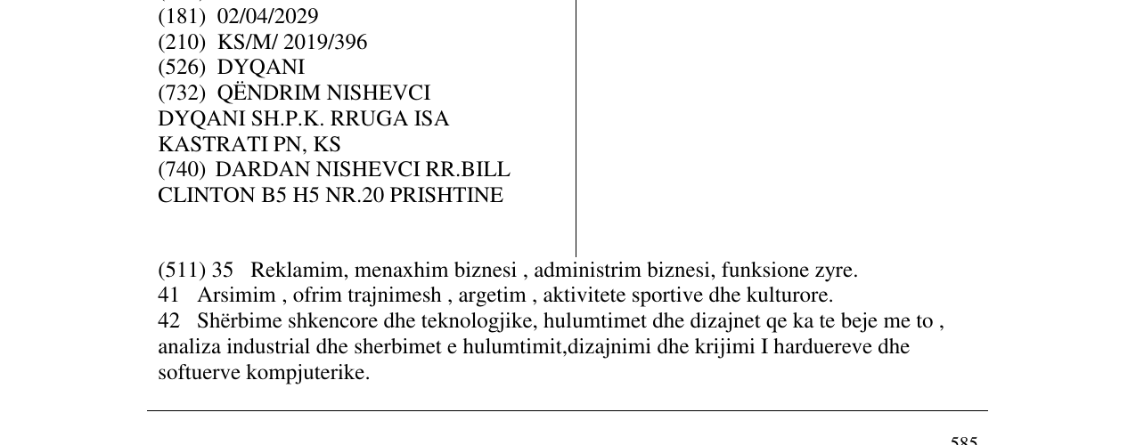 Zëri i markës DYQANI në buletin