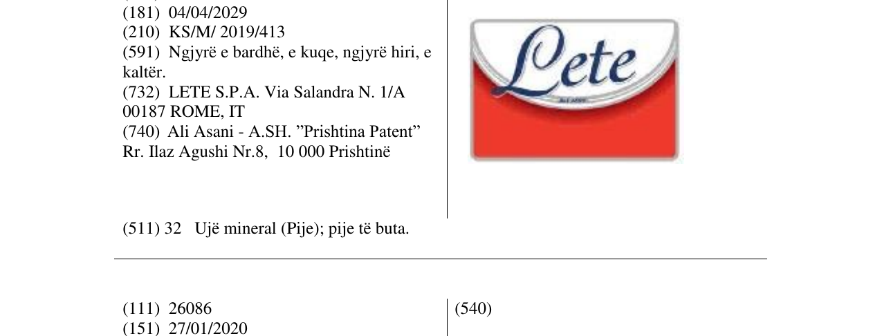 Zëri i markës Lete në buletin
