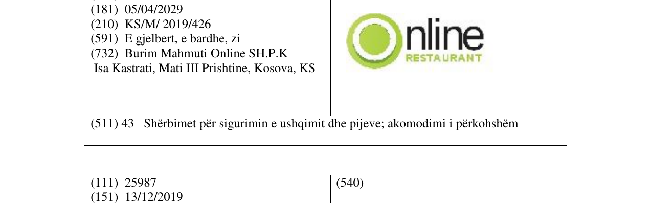 Zëri i markës online RESTAURANT në buletin