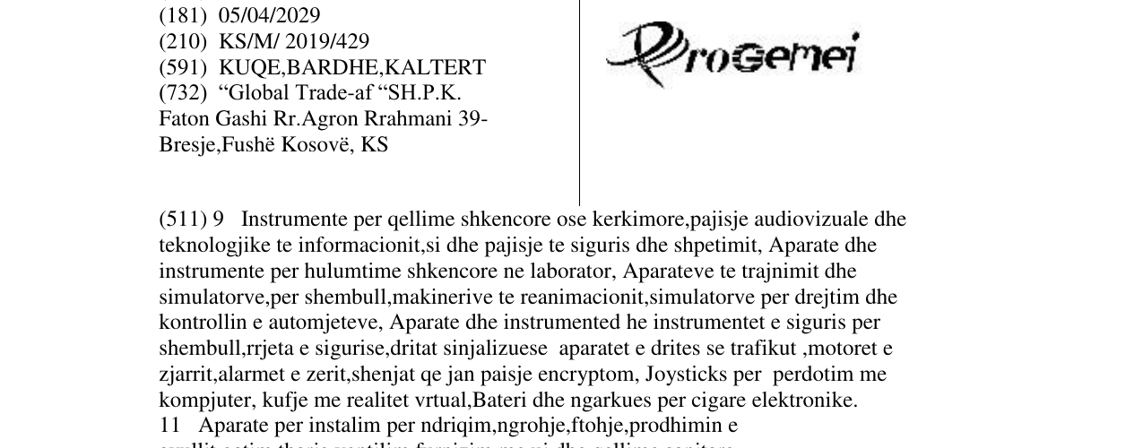 Zëri i markës Progemei në buletin