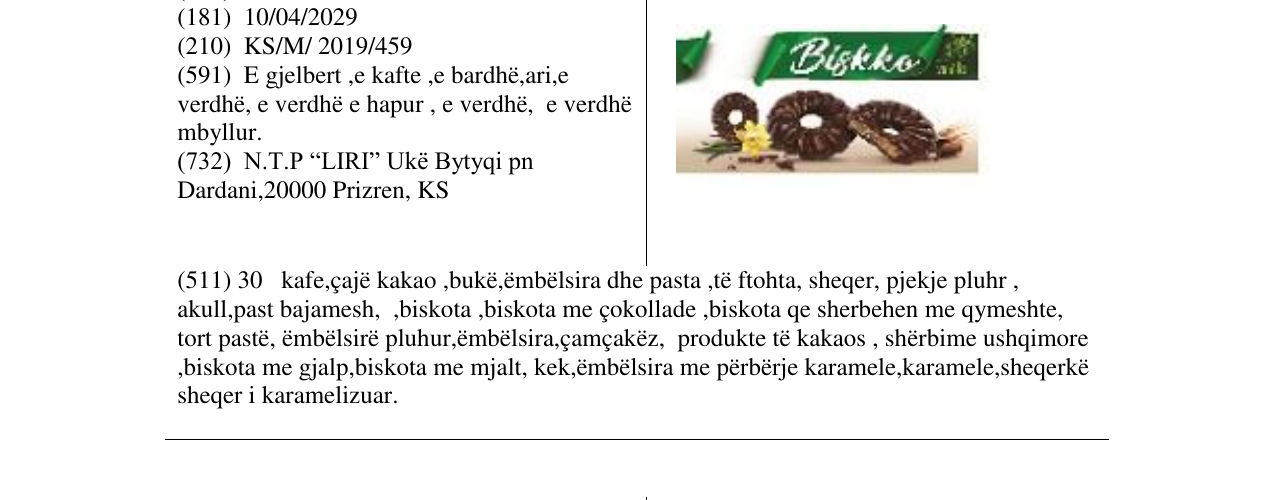 Zëri i markës Biskko në buletin