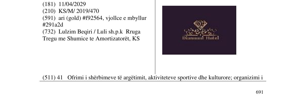 Zëri i markës Diamond Hotel në buletin