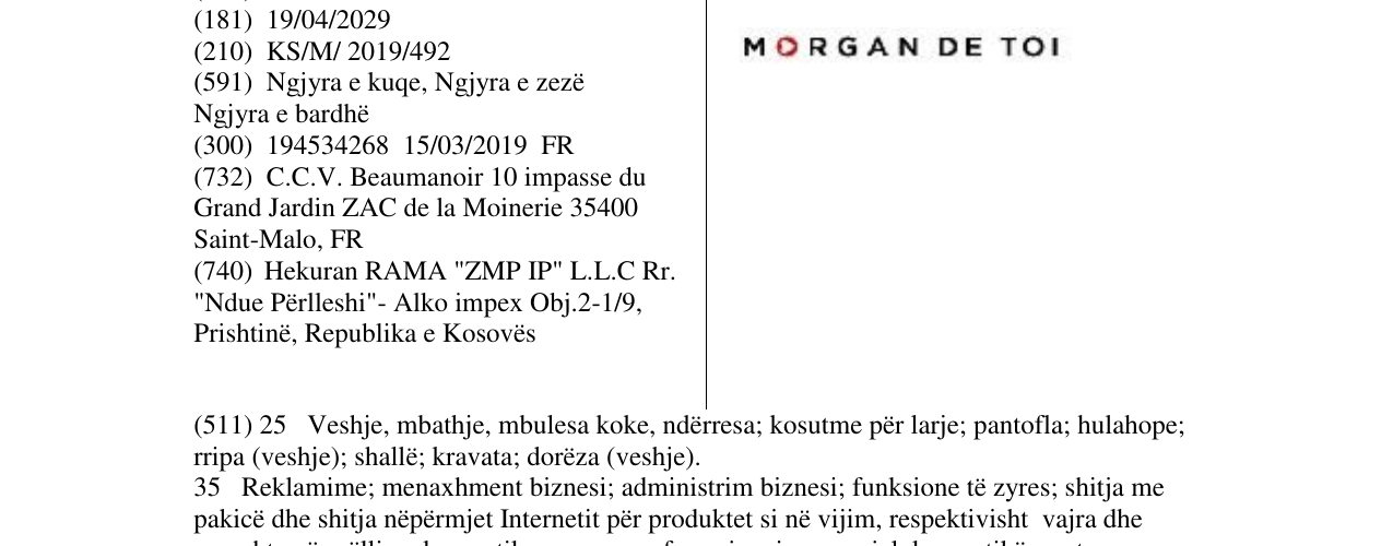 Zëri i markës MORGAN DE TOI në buletin