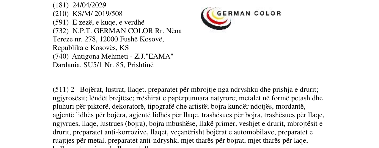 Zëri i markës GERMAN COLOR në buletin