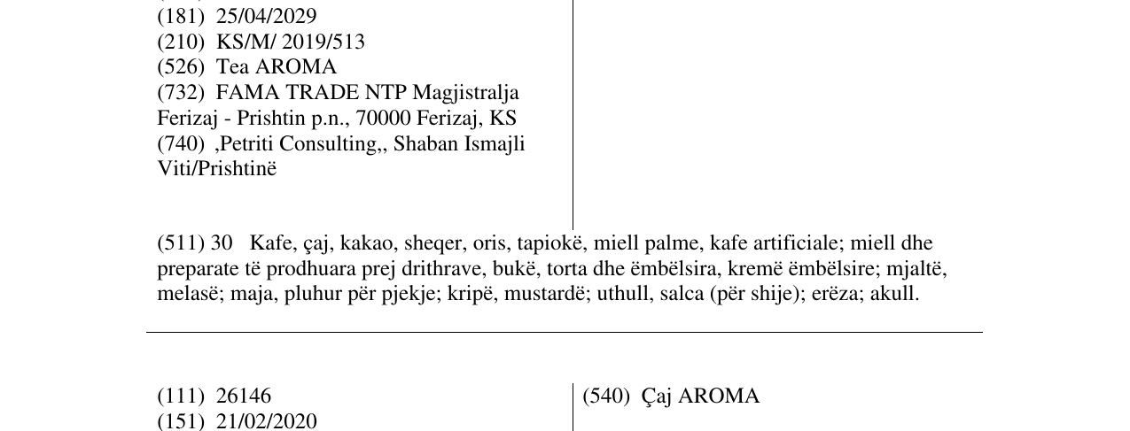 Zëri i markës Tea AROMA në buletin