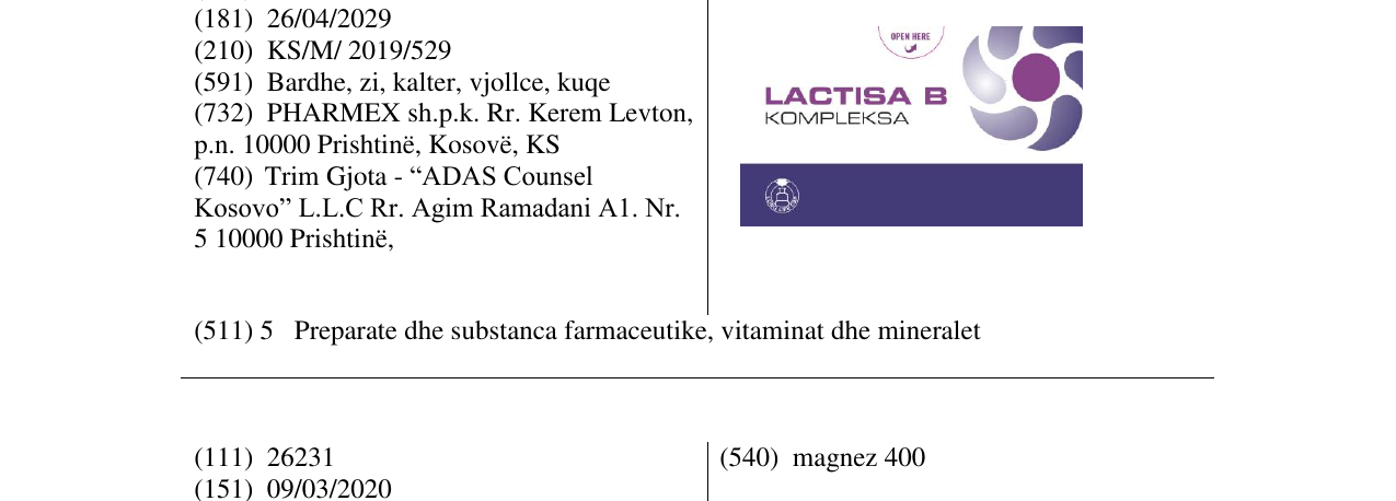 Zëri i markës LACTISA B në buletin