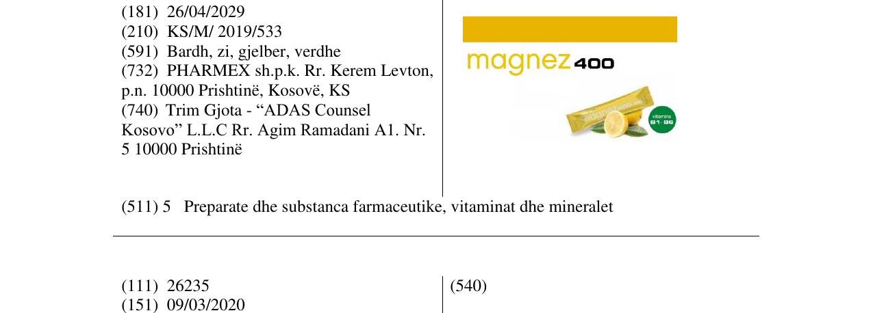 Zëri i markës magnez400 në buletin