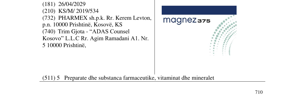 Zëri i markës magnez 375 në buletin