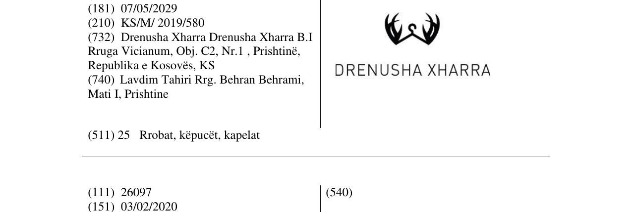 Zëri i markës DRENUSHA XHARRA në buletin