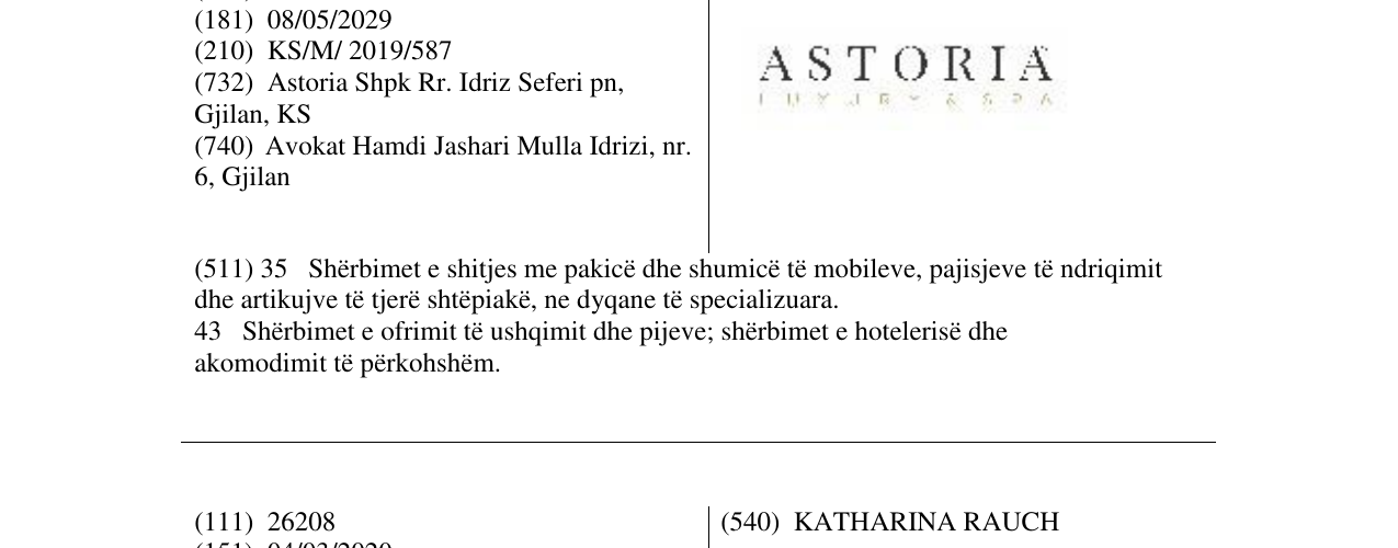Zëri i markës ASTORIA në buletin