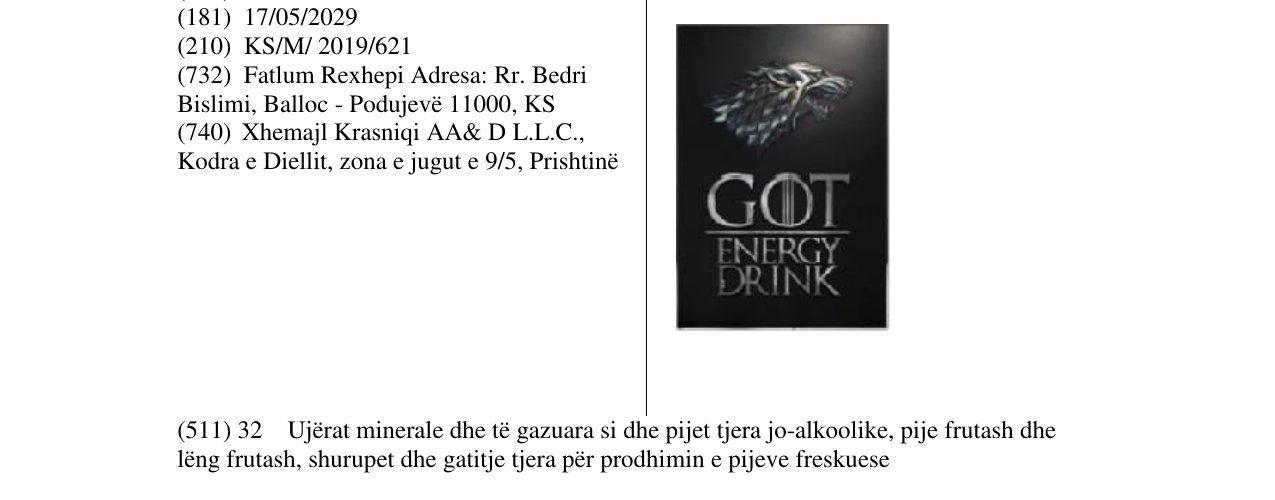 Zëri i markës GOT ENERGY DRINK në buletin