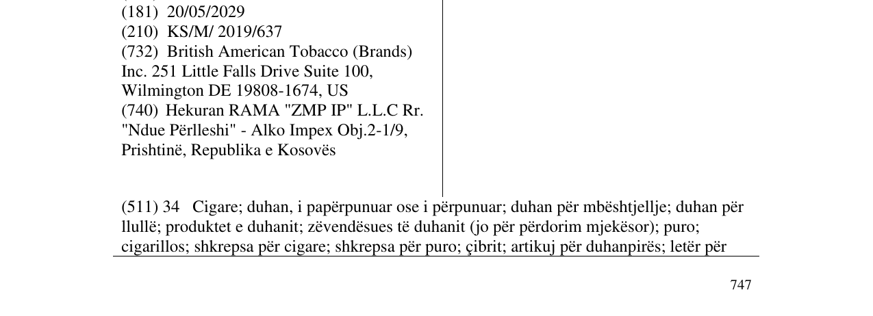 Zëri i markës LUCKY STRIKE AMBER në buletin