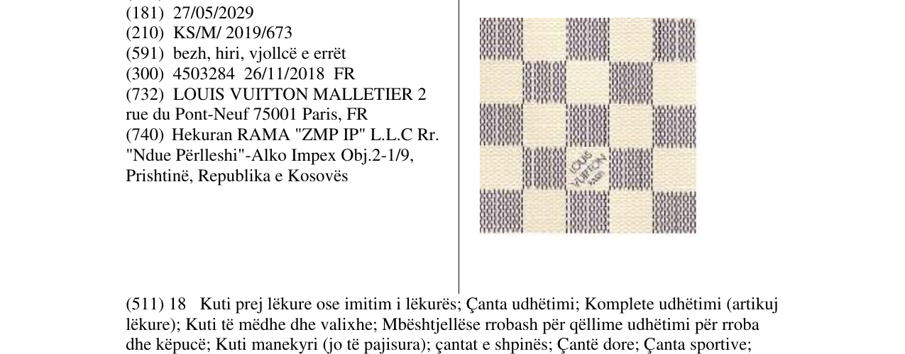 Zëri i markës LOUIS VUITTONE në buletin