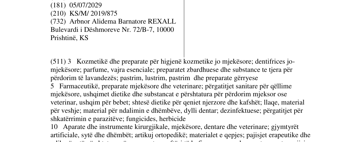 Zëri i markës REXALL në buletin