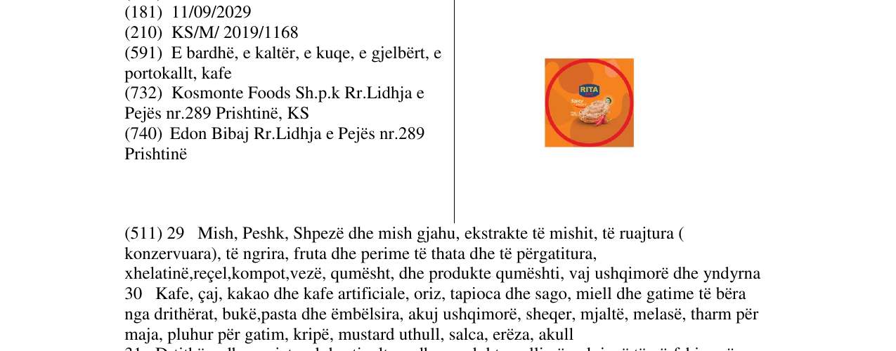 Zëri i markës RITA në buletin