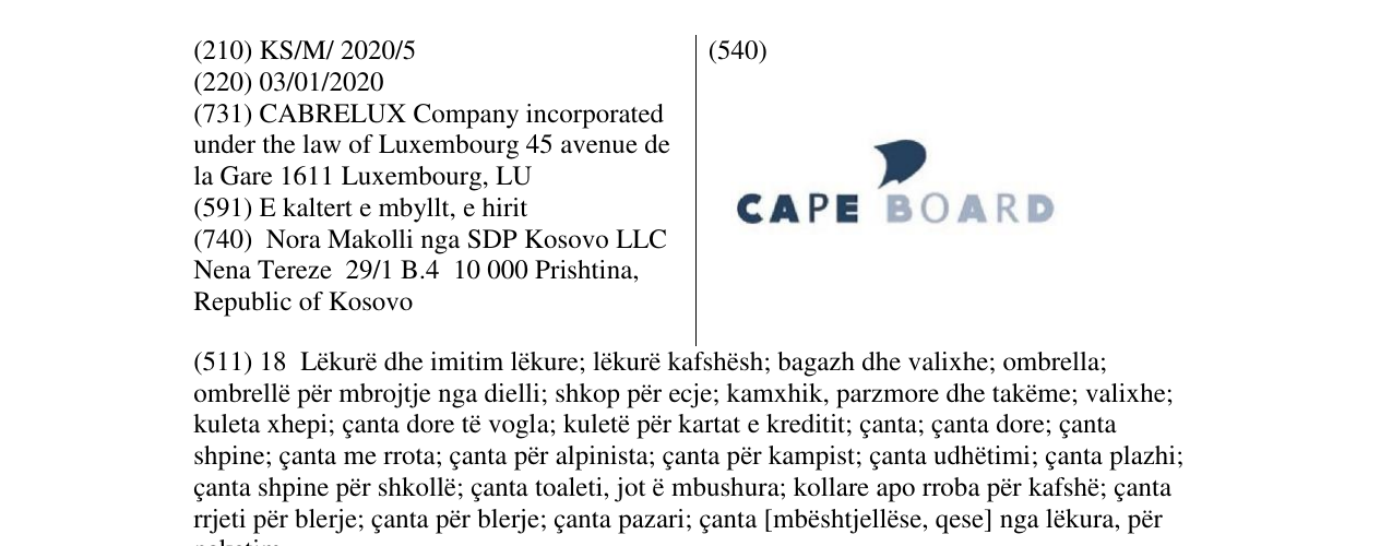 Zëri i markës CAPE BOARD në buletin