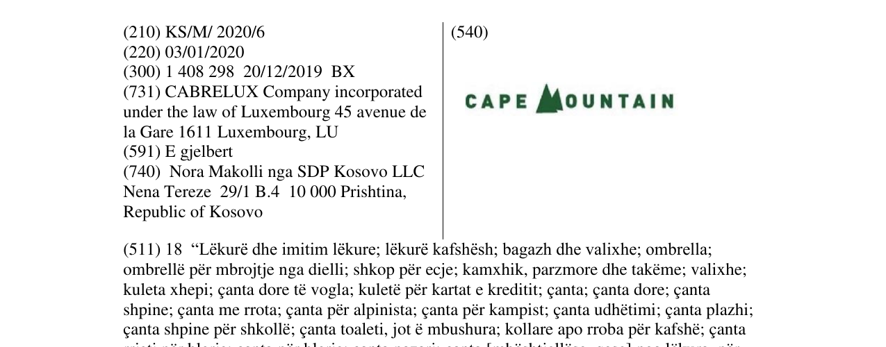 Zëri i markës CAPE MOUNTAIN në buletin