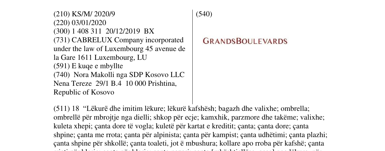Zëri i markës GRANDS BOULEVARDS në buletin