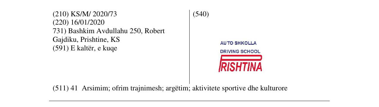Zëri i markës AUTO SHKOLLA PRISHTINA në buletin