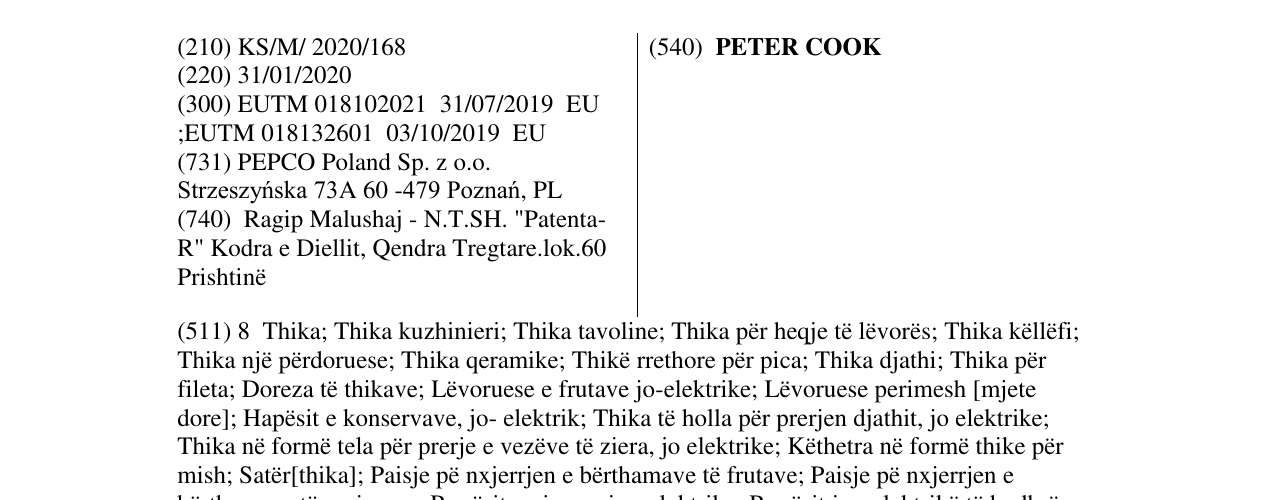 Zëri i markës PETER COOK në buletin