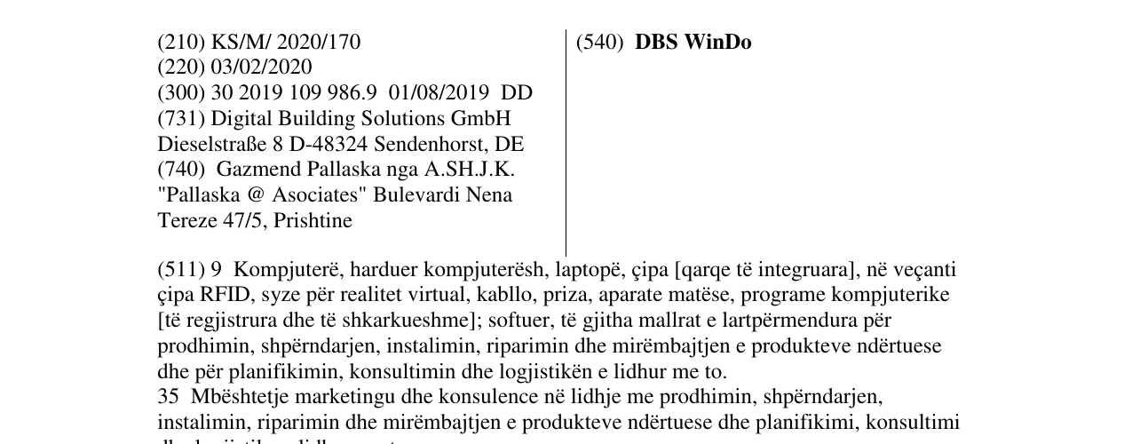 La voce del marchio DBS WinDo nel bollettino