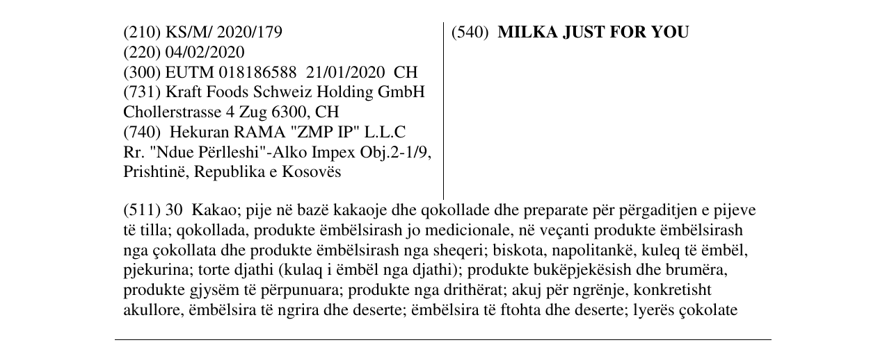 Zëri i markës MILKA JUST FOR YOU në buletin