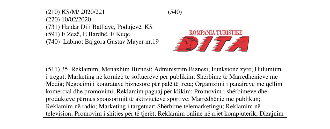 Zëri i markës KOMPANIA TURISTIKE DITA në buletin