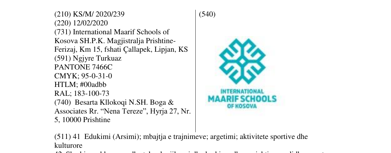 Zëri i markës INTERNATIONAL MAARIF SCHOOLS OF KOSOVA në buletin