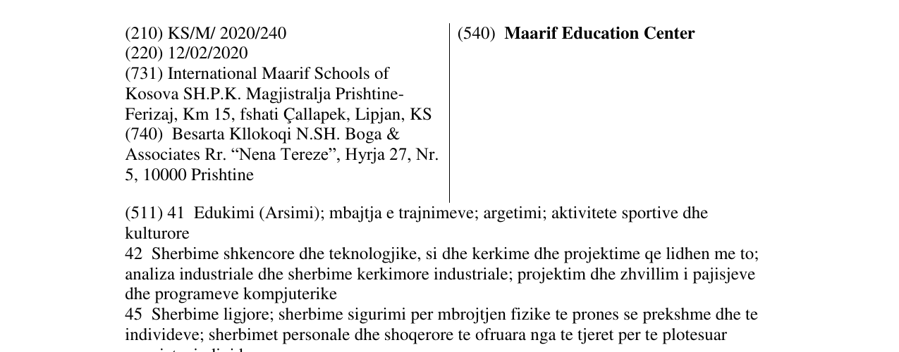 Zëri i markës Maarif Education Center në buletin