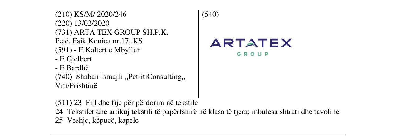 Zëri i markës ARTATEX GROUP në buletin